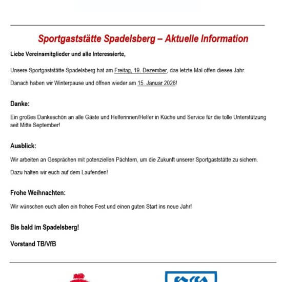 Aktuelle Info Spadelsberg 2026