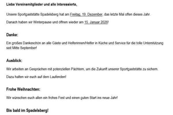 Aktuelle Info Spadelsberg 2026